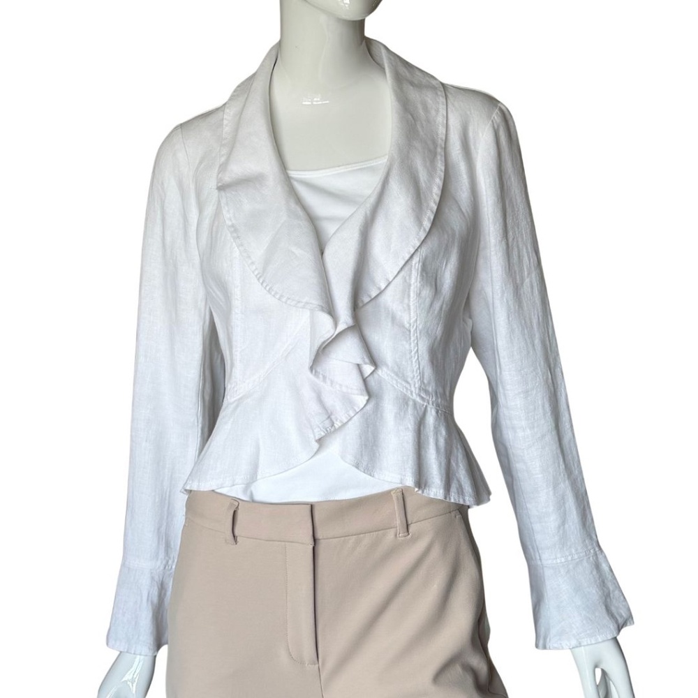 Inc International Concepts White Linen Ruffled Peplum Cropped Jacket Size S NWT - Picture 5 of 7